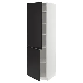 IKEA METOD МЕТОД, высокий шкаф с полками / 2 дверцы, белый / Уплов матовый антрацит, 60x60x200 см 994.932.01 фото