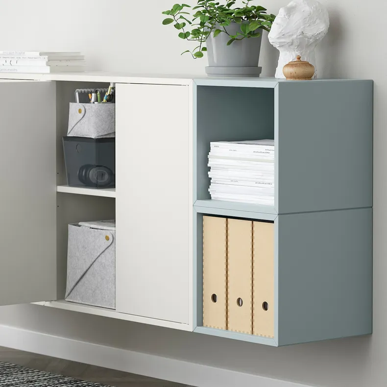 IKEA EKET ЭКЕТ, комбинация настенных шкафов, белый / светло-серый-голубой, 175x35x70 см 795.216.67 фото №3