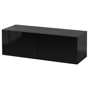 IKEA BESTÅ БЕСТО, комбинация настенных шкафов, черный / коричневый / сельсвикенский черный, 120x42x38 см 594.398.62 фото