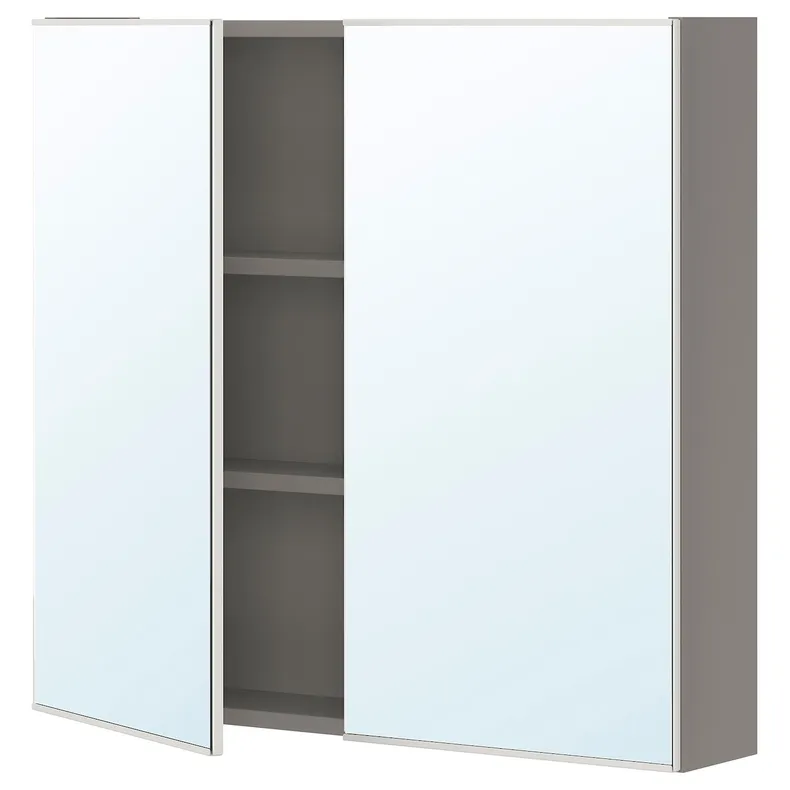 IKEA ENHET ЕНХЕТ, шафа дзеркальна із 2 дверцятами, сірий, 80x17x75 см 393.236.74 фото №1