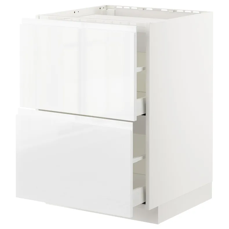 IKEA METOD МЕТОД / MAXIMERA МАКСИМЕРА, напольный шкаф / 2фронт панели / 2ящика, белый / Воксторп глянцевый / белый, 60x60 см 592.539.29 фото №1