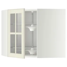 IKEA METOD МЕТОД, кутова настін шафа / об сек / скл двер, білий / БУДБІН кремово-білий, 68x60 см 793.949.90 фото