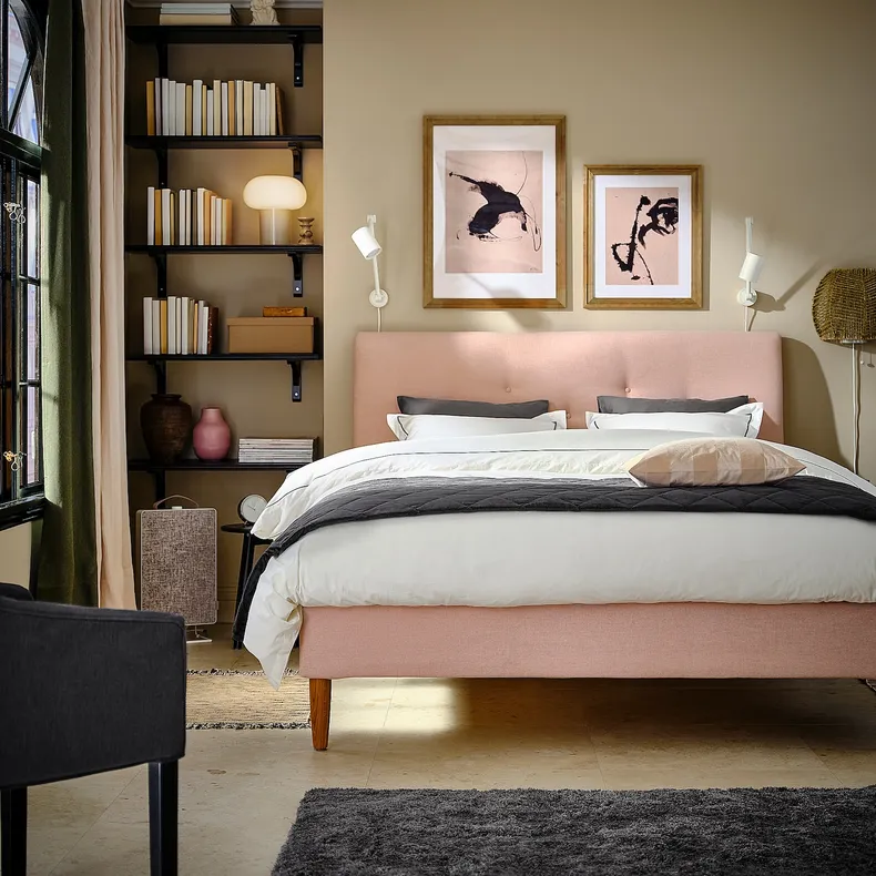 IKEA IDANÄS ІДАНЕС, каркас ліжка з оббивкою, Gunnared блідо-рожевий, 160x200 см 604.589.44 фото №3