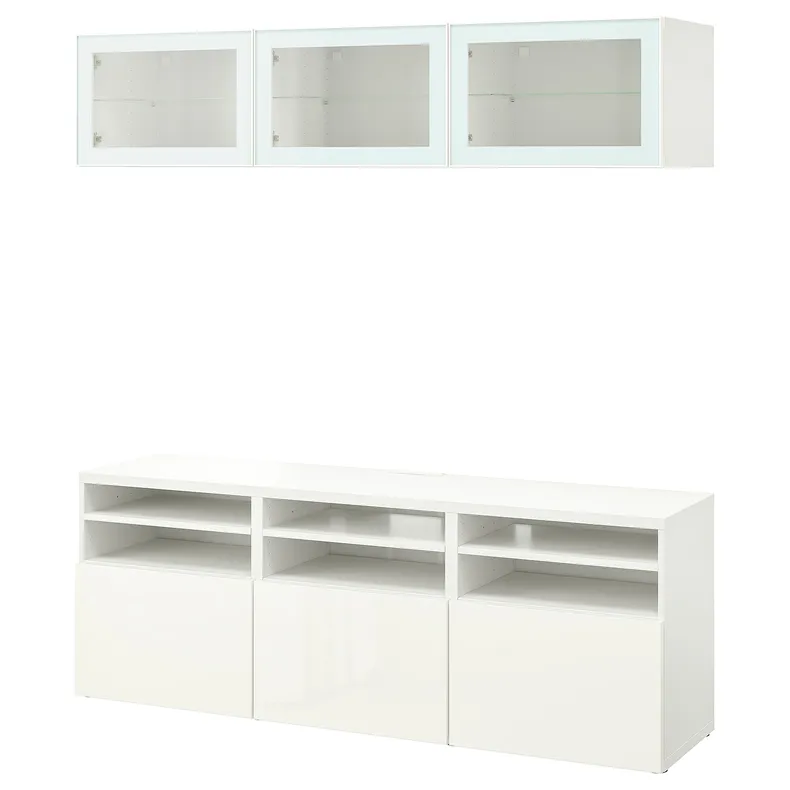 IKEA BESTÅ БЕСТО, комбінація шаф для тв / скляні дверц, білий / СЕЛСВІКЕН глянцевий / біле прозоре скло, 180x42x192 см 394.887.97 фото №1