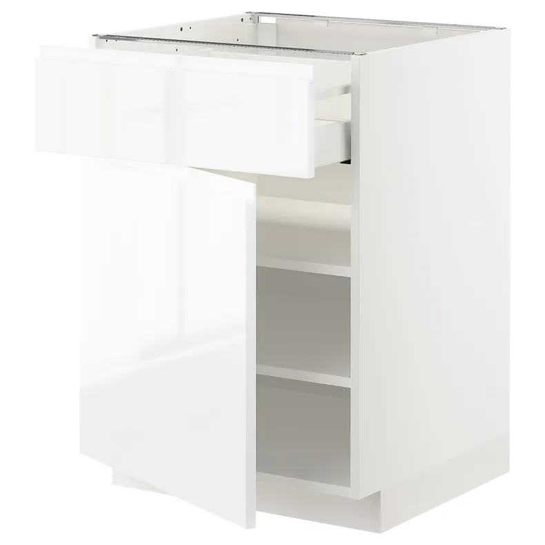 IKEA METOD МЕТОД / MAXIMERA МАКСИМЕРА, напольный шкаф с ящиком / дверцей, белый / Воксторп глянцевый / белый, 60x60 см 494.677.37 фото №1