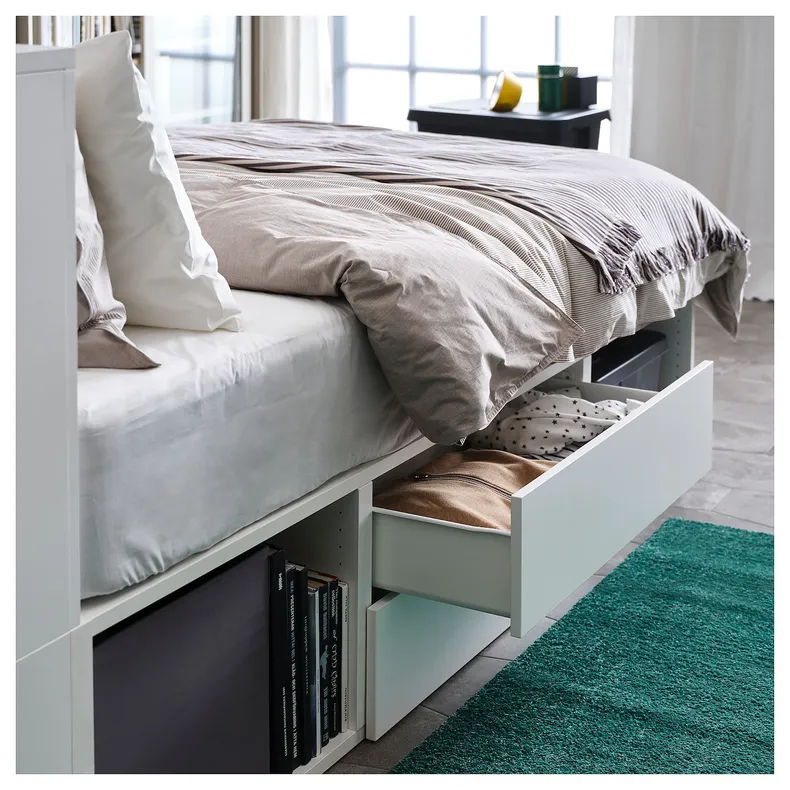 IKEA PLATSA ПЛАТСА, каркас ліжка 2 шухляди, білий / ФОННЕС, 142x244x103 см 993.029.18 фото №6