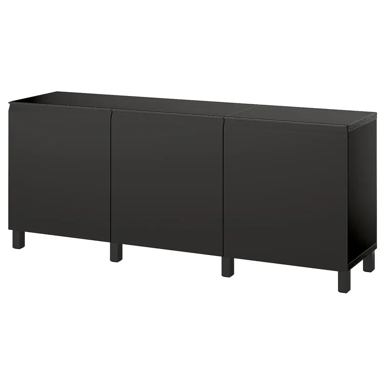 IKEA BESTÅ БЕСТО, комбинация для хранения с дверцами, черный/коричневый/Hammarsmed/Stubbarp антрацит, 180x42x74 см 095.693.42 фото №1