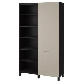 IKEA BESTÅ БЕСТО, комбинация для хранения с дверцами, черный коричневый / светло-серый бежевый, 120x42x202 см 394.217.02 фото