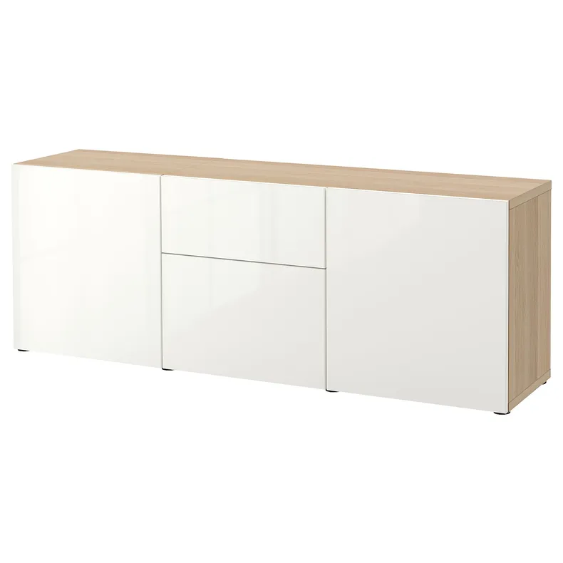 IKEA BESTÅ БЕСТО, модуль для зберігання із шухлядами, дуб морений білий / сельвікен глянцевий / білий, 180x42x65 см 293.251.88 фото №1