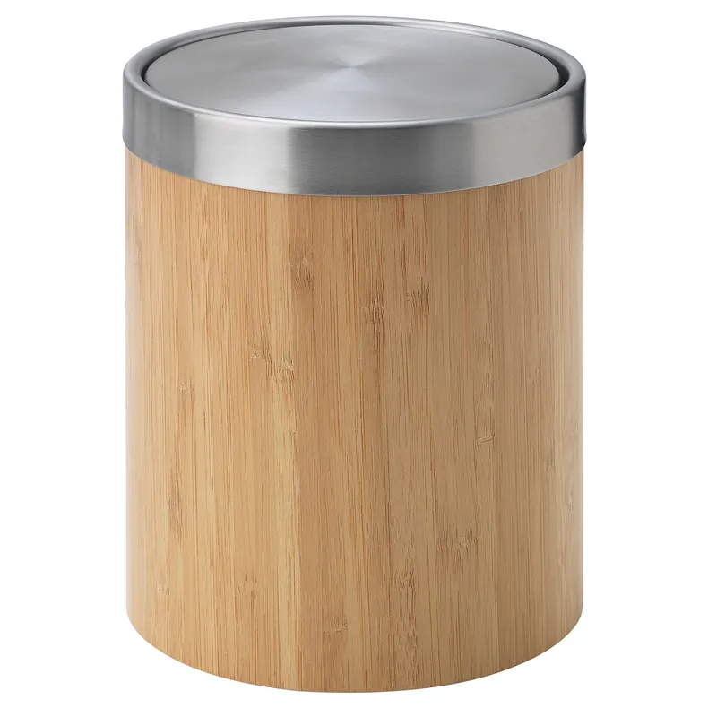 IKEA TRÄSKET ТРЕСКЕТ, кошик для сміття, нержавіюча сталь/бамбуковий шпон, 3 l 604.385.12 фото №1