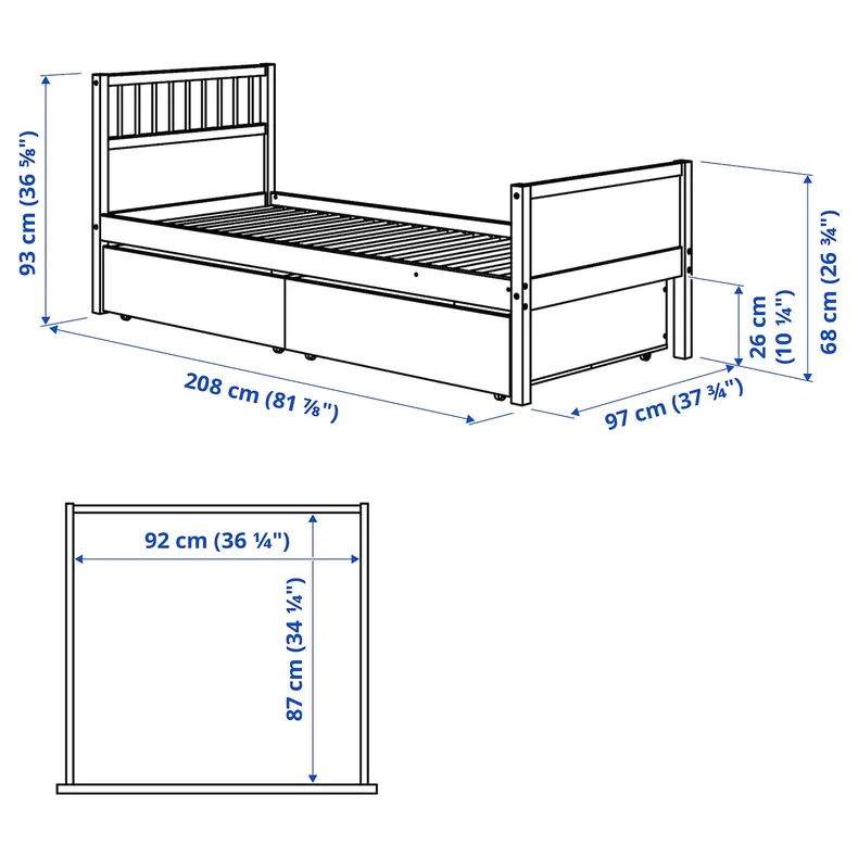 IKEA SMYGA СМИГА, каркас кровати с ящиками, светло-серый, 90x200 см 594.441.42 фото №6