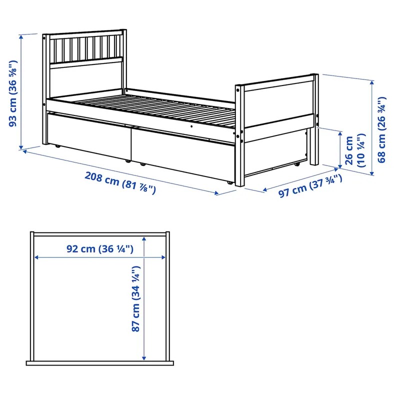 IKEA SMYGA СМЮГА, каркас ліжка з відділеннями для зберігання, світло-сірий, 90x200 см фото №6