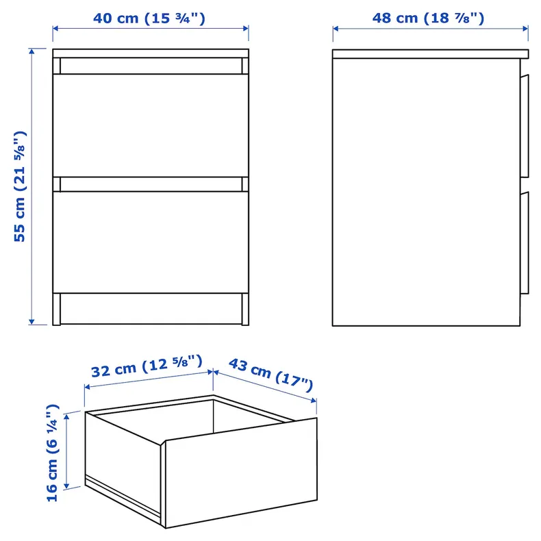 IKEA MALM МАЛЬМ, комод із 2 шухлядами, дзеркальний ефект, 40x55 см 905.690.78 фото №5