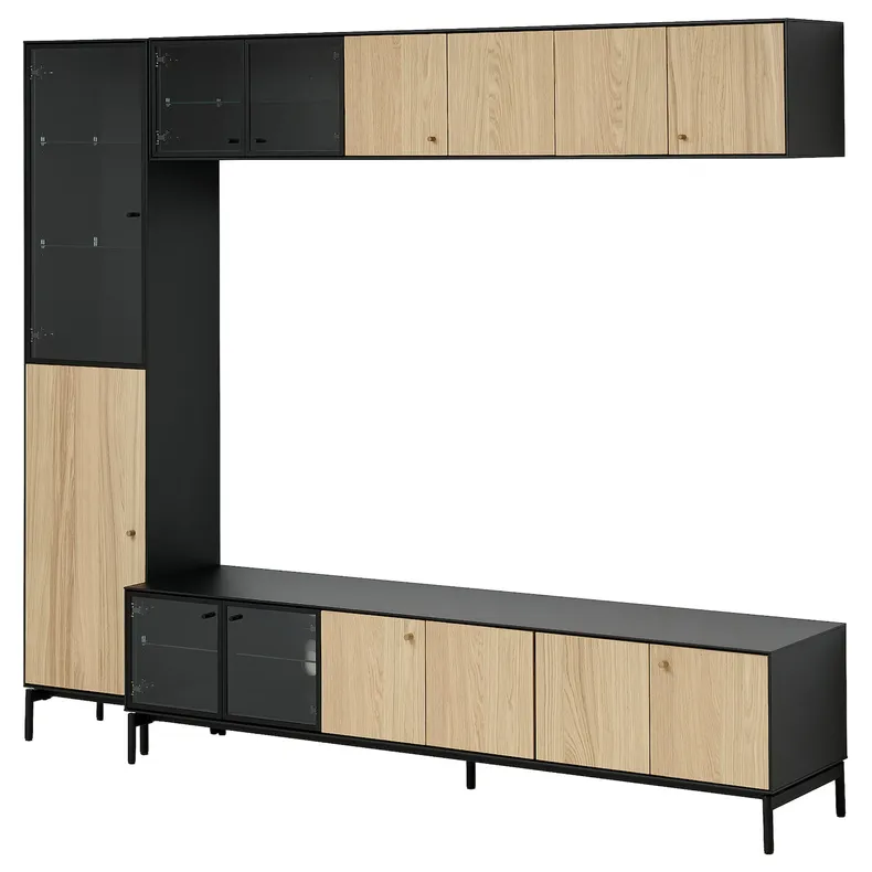 IKEA BOASTAD БОАСТАД, комбінація шаф для телевізора, дуб чорноокий, 223x42x185 см 995.352.20 фото №1