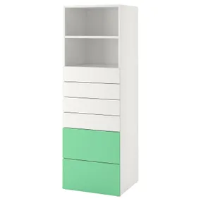IKEA SMÅSTAD СМОСТАД / PLATSA ПЛАТСА, книжкова шафа, білий зелений/з 6 шухлядами, 60x57x181 см 593.880.75 фото