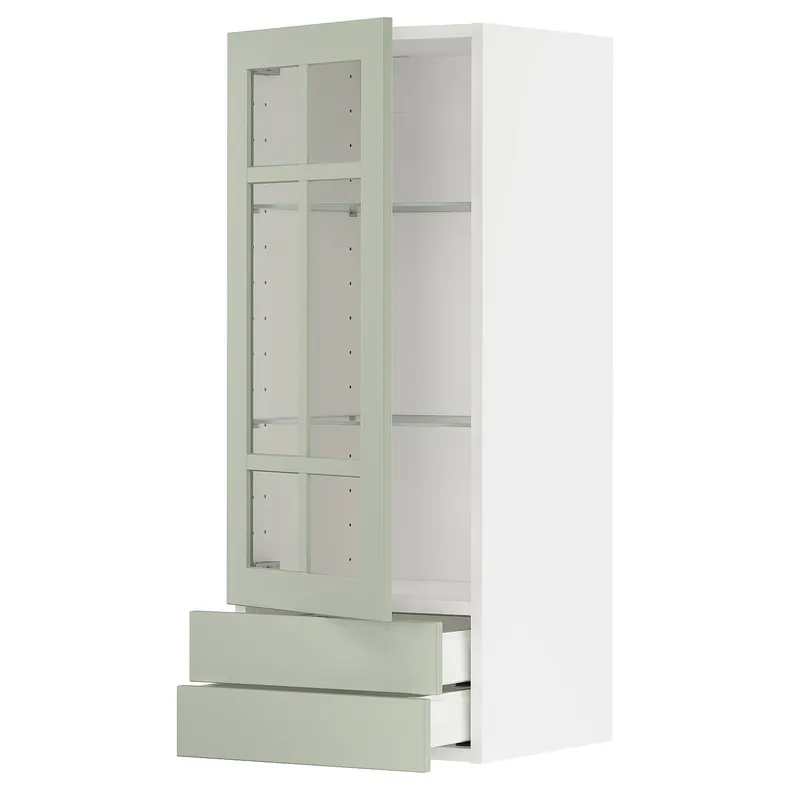 IKEA METOD МЕТОД / MAXIMERA МАКСІМЕРА, навісна шафазі скляними двер / 2 шухл, білий / Стенсунд світло-зелений, 40x100 см 694.864.24 фото №1