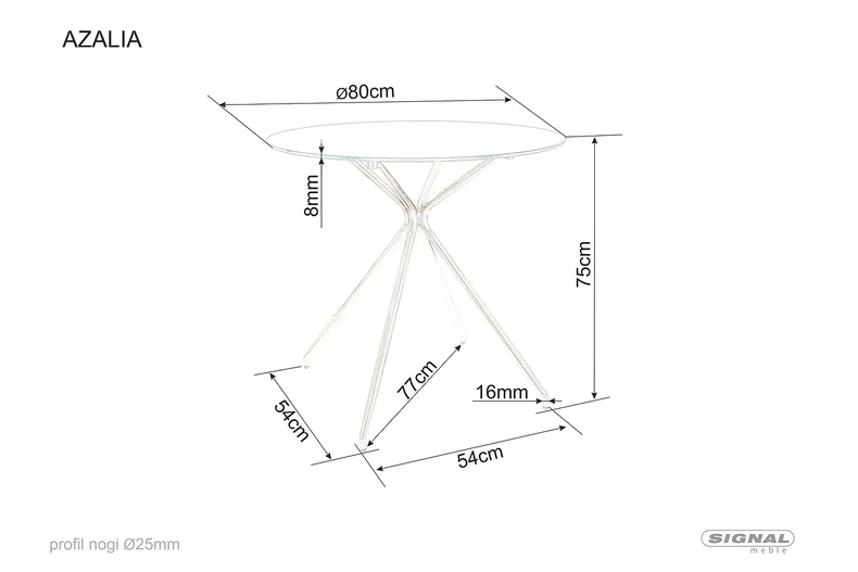 Стол SIGNAL AZALIA, прозрачный / золотой, 80x80 фото №7