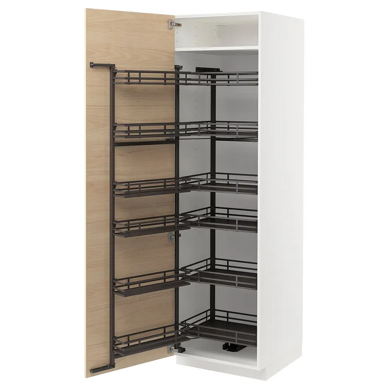 IKEA METOD МЕТОД, высокий шкаф с выдвижным модулем, белый / аскерсундский узор светлый ясень, 60x60x200 см 394.719.28 фото №1