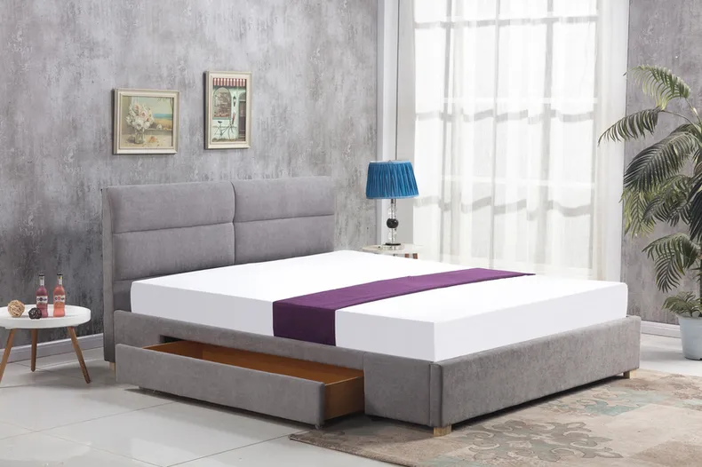 Двуспальная кровать HALMAR MERIDA с выдвижным ящиком 160x200 см светлый серый фото №2