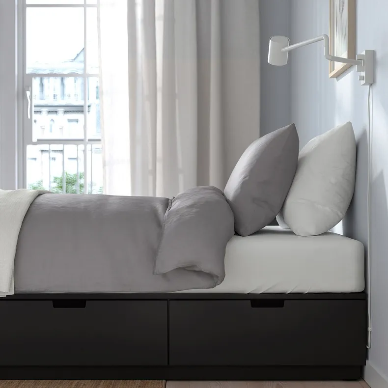 IKEA NORDLI НОРДЛИ, кровать с отд д / хранения и матрасом, антрацит / акреамн твердый, 90x200 см 395.368.83 фото №5