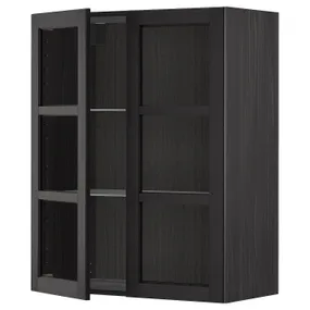 IKEA METOD МЕТОД, навесной шкаф / полки / 2стеклян двери, черный / Лерхиттан с черными пятнами, 80x100 см 194.546.99 фото