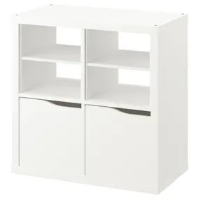 IKEA KALLAX КАЛЛАКС, стелаж, з 2 дверцятами з 2 вставками з полицею / хвилею білого кольору, 77x77 см 895.529.55 фото