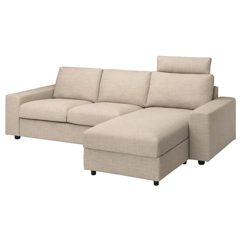 IKEA VIMLE ВІМЛЕ, 3-місний диван із кушеткою, з широкими підлокітниками з підголівником / бежевий 194.327.73 фото №1