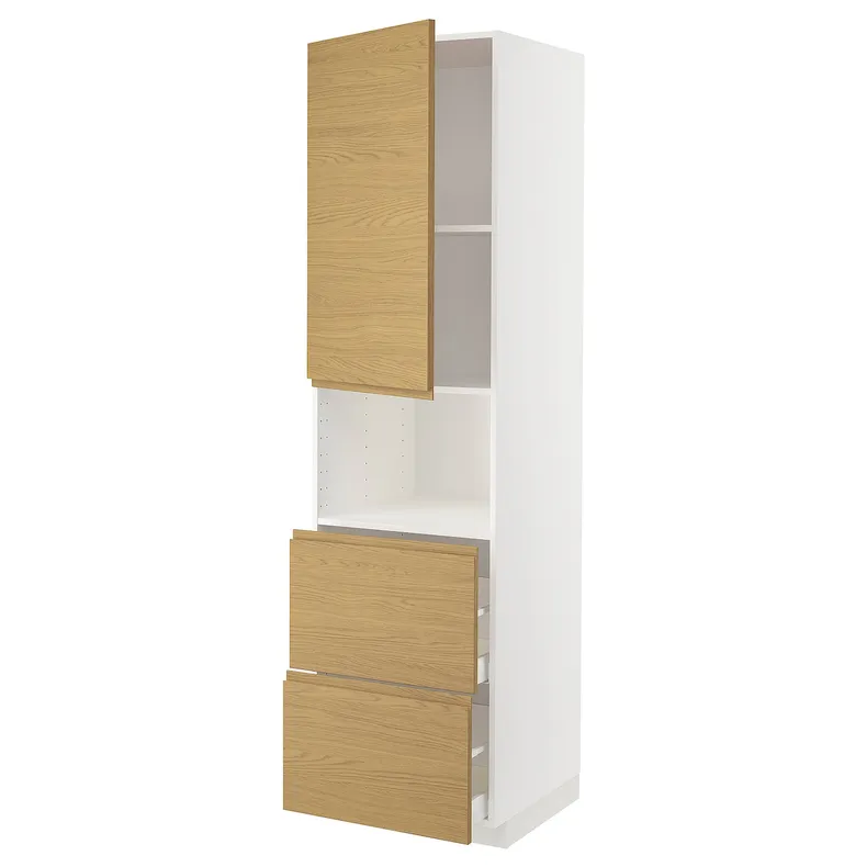 IKEA METOD МЕТОД / MAXIMERA МАКСИМЕРА, высокий шкаф д / СВЧ / дверца / 2ящика, белый / Воксторп имит. дуб, 60x60x220 см 295.382.98 фото №1