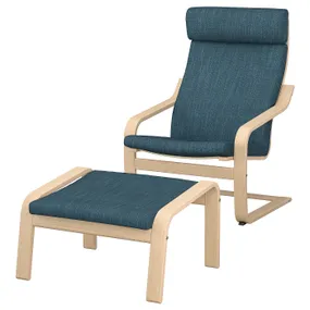 IKEA POÄNG ПОЕНГ, крісло та підставка для ніг, білений дубовий шпон / ХІЛЛАРЕД темно-синій 794.842.93 фото