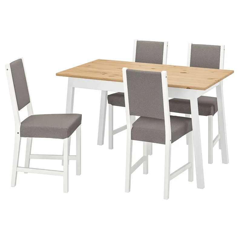 IKEA PINNTORP ПИННТОРП / STEFAN СТЕФАН, стол и 4 стула, Светло-коричневая морилка Белая морилка / Книса серая / бежевая, 125 см 395.478.34 фото №1