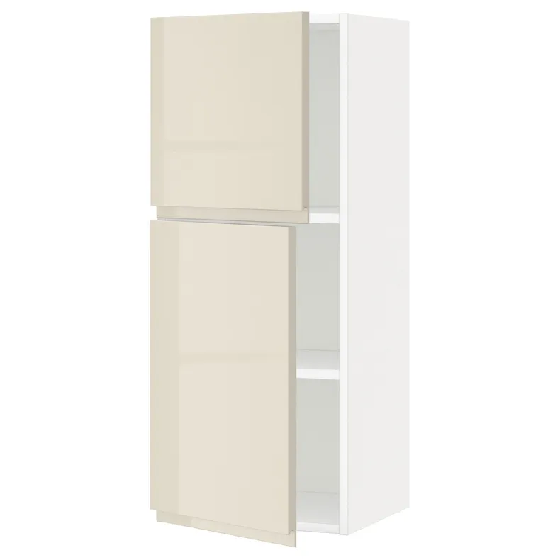 IKEA METOD МЕТОД, навесной шкаф с полками / 2дверцы, белый / светло-бежевый глянцевый Voxtorp, 40x100 см 394.554.00 фото №1