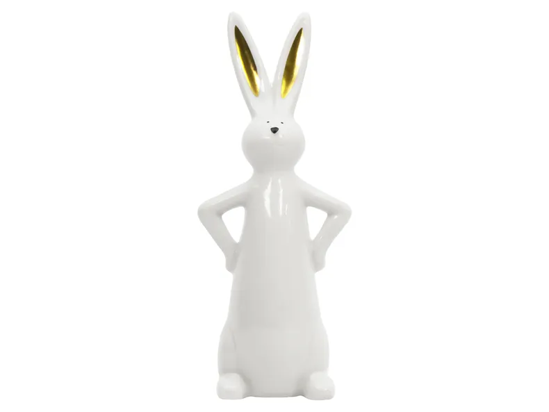 BRW Декоративна фігурка BRW Кролик, 25 см, кераміка. біло-золотий 092483 фото №1