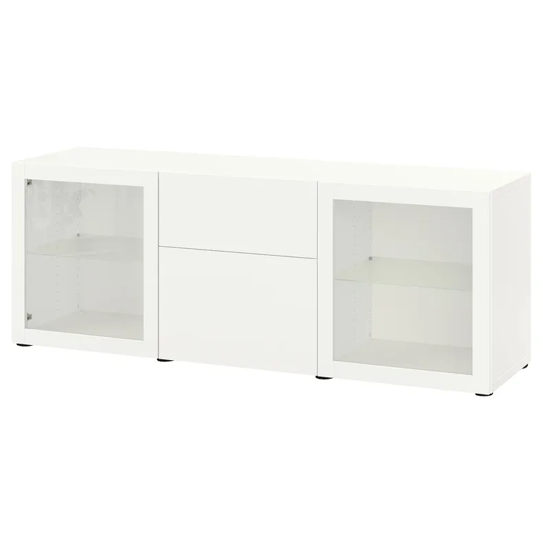 IKEA BESTÅ БЕСТО, модуль для зберігання із шухлядами, білий ЛАППВІКЕН / СІНДВІК білий прозоре скло, 180x42x65 см 094.126.62 фото №1
