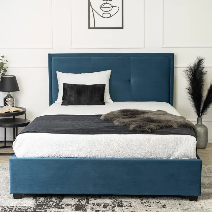 Кровать двуспальная бархатная MEBEL ELITE ANDRE Velvet, 140x200 см, Темно-синий фото №9