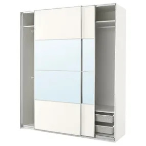 IKEA PAX ПАКС / MEHAMN/AULI МЕХАМН/АУЛИ, гардероб с раздвижными дверьми, белый 2стр/белое зеркало, 200x66x236 см 595.613.67 фото