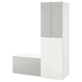 IKEA SMÅSTAD СМОСТАД, гардероб з висувним модулем, біло-сірий з лавкою з відділенням для зберігання, 150x57x196 см 694.838.16 фото