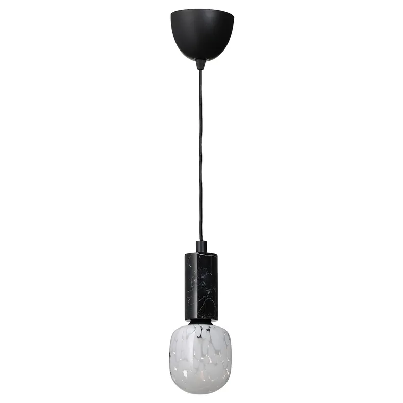 IKEA MARKFROST МАРКФРОСТ / MOLNART МОЛНАРТ, подвесной светильник с лампочкой, черный мрамор / трубчатая форма белый / прозрачное стекло 994.945.64 фото №1