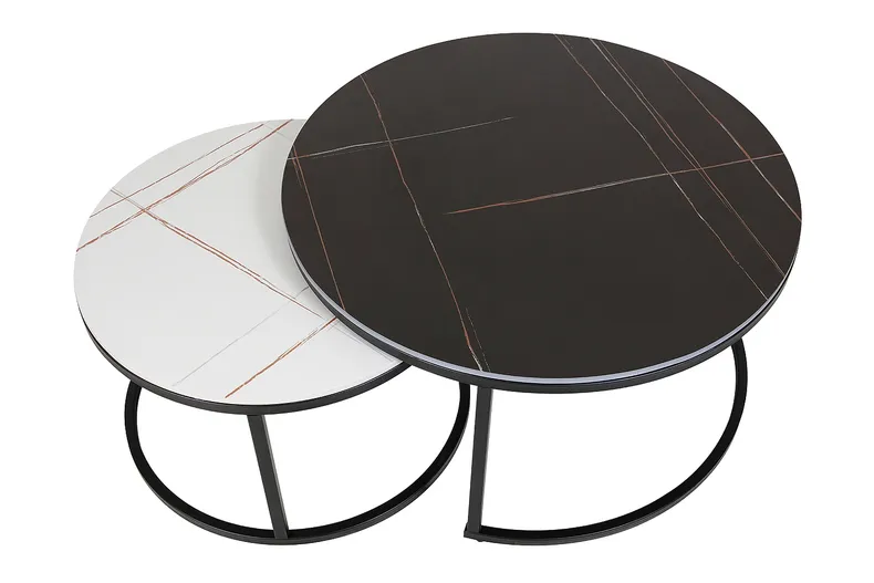 Комплект з 2-х журнальних столиків SIGNAL Ferrante A, чорний + білий мармур / чорний матовий, 80x80 фото №3