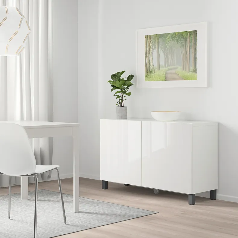 IKEA BESTÅ БЕСТО, комбинация для хранения с дверцами, белый / Сельсвикен / Стуббарп темно-серый, 120x40x74 см 994.243.97 фото №2