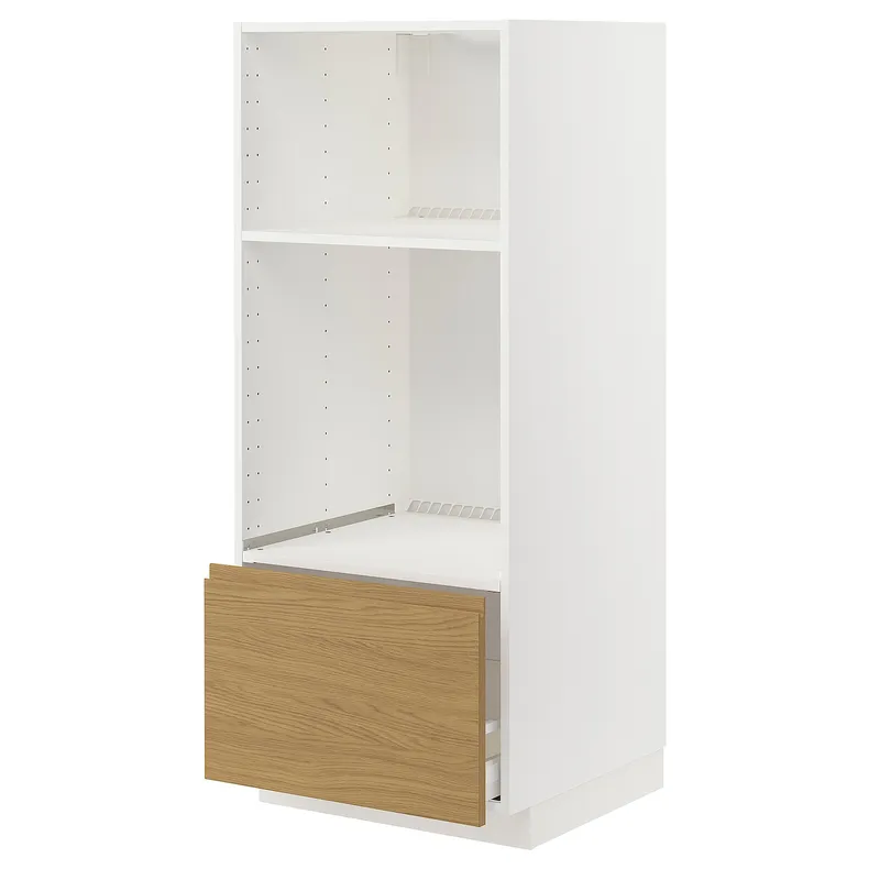 IKEA METOD МЕТОД / MAXIMERA МАКСИМЕРА, высокий шкаф д / духовки / СВЧ с ящиком, белый / Воксторп имит. дуб, 60x60x140 см 895.385.11 фото №1