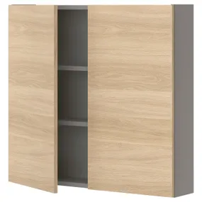 IKEA ENHET ЭНХЕТ, навесной шкаф с 2 полками / дверцами, серый / имит. дуб, 80x17x75 см 093.236.80 фото