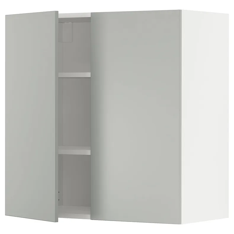 IKEA METOD МЕТОД, навісна шафа з полицями / 2 дверцят, білий / Хавсторп світло-сірий, 80x80 см 395.384.05 фото №1