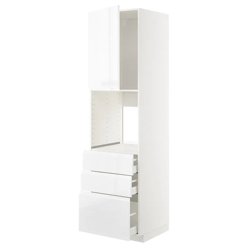 IKEA METOD МЕТОД / MAXIMERA МАКСИМЕРА, высокий шкаф д / духовки / дверь / 3ящика, белый / Воксторп глянцевый / белый, 60x60x220 см 094.700.39 фото №1