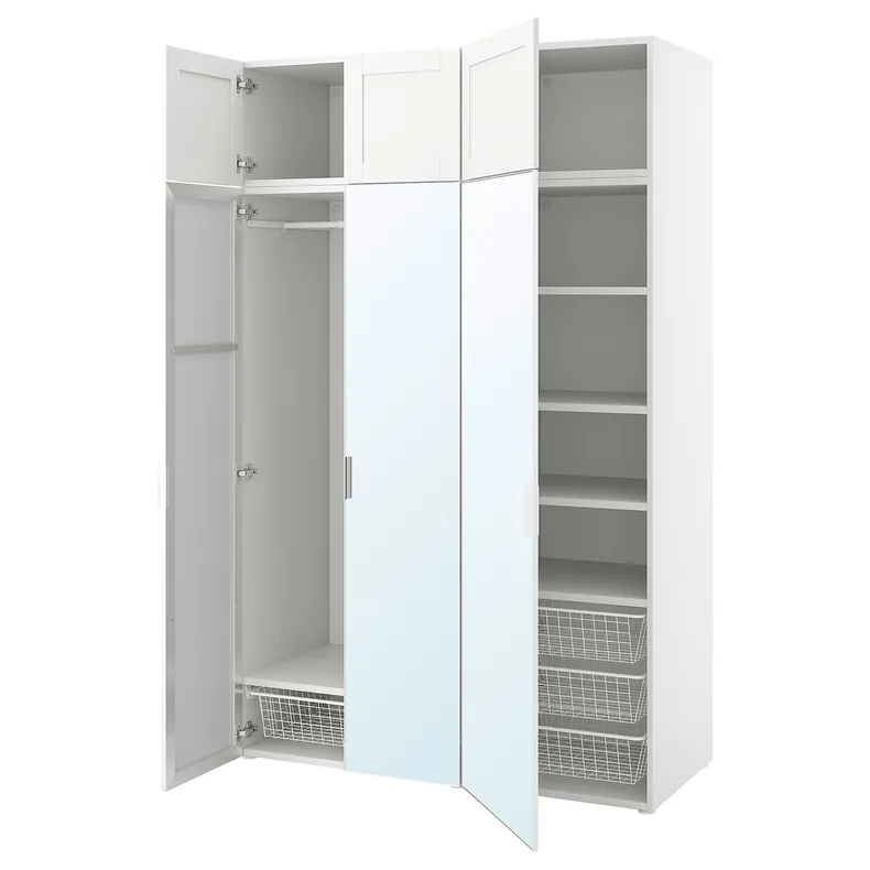 IKEA PLATSA ПЛАТСА, гардероб с 6 дверями, белый STRAUMEN зеркальное стекло / SANNIDAL белый, 140x57x221 см 994.173.73 фото №1