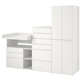 IKEA SMÅSTAD СМОСТАД / PLATSA ПЛАТСА, шафа, білі / з пеленальним столиком, 210x79x181 см 994.287.48 фото
