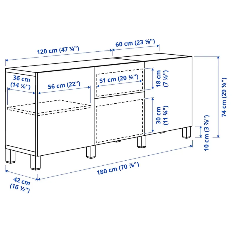 IKEA BESTÅ БЕСТО, модуль для зберігання із шухлядами, чорний / коричневий / Selsviken / Stubbarp глянець / чорний, 180x42x74 см 594.126.93 фото №9