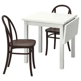 IKEA NORDVIKEN НОРДВІКЕН / SKOGSBO СКОГСБУ, стіл+2 стільці, білий/темно-коричневий, 74/104 см 695.282.02 фото