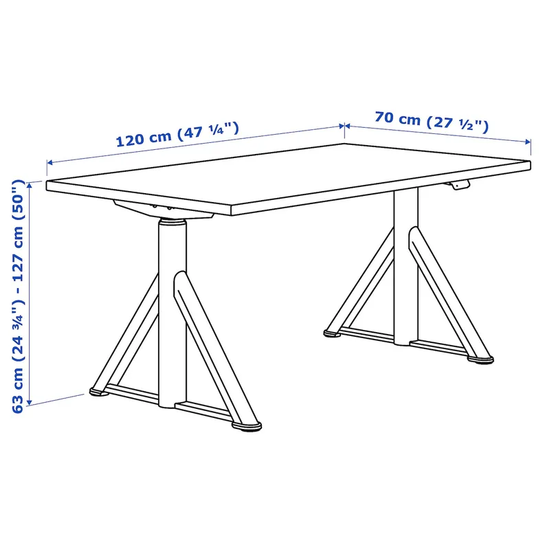 IKEA IDÅSEN ІДОСЕН, стіл регульований, коричневий/бежевий, 120x70 см 192.809.15 фото №9