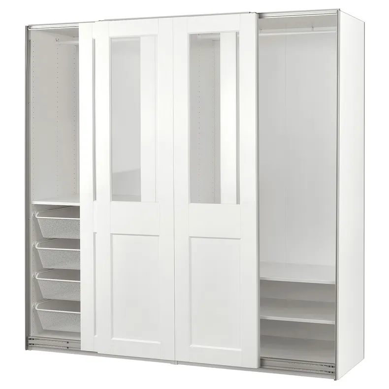IKEA PAX ПАКС / GRIMO ГРІМО, гардероб із розсувними дверцятами, біле / прозоре скло біле, 200x66x201 см 795.022.54 фото №1