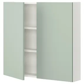 IKEA ENHET ЭНХЕТ, навесной шкаф с 2 полками/дверцами, белый/бледный серо-зеленый, 80x17x75 см 394.968.77 фото